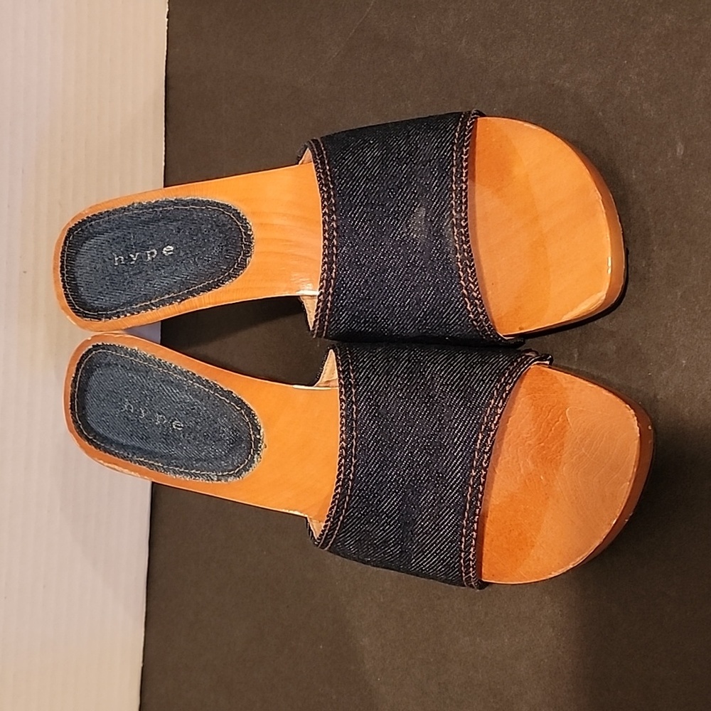3.5 in Dark Denim Wood Wedges